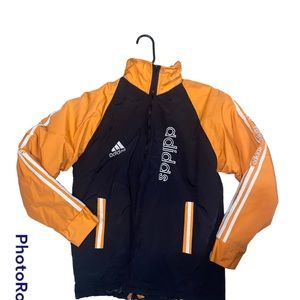 VINTAGE RARE 90s ADIDAS ORANGE BLACK JACKET THREE STRIPE W/ Hood
